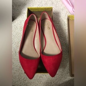 Red suede flats